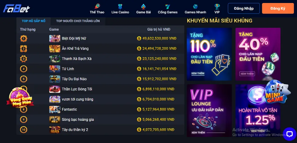 Hình ảnh các trò chơi và dịch vụ tại cbvip